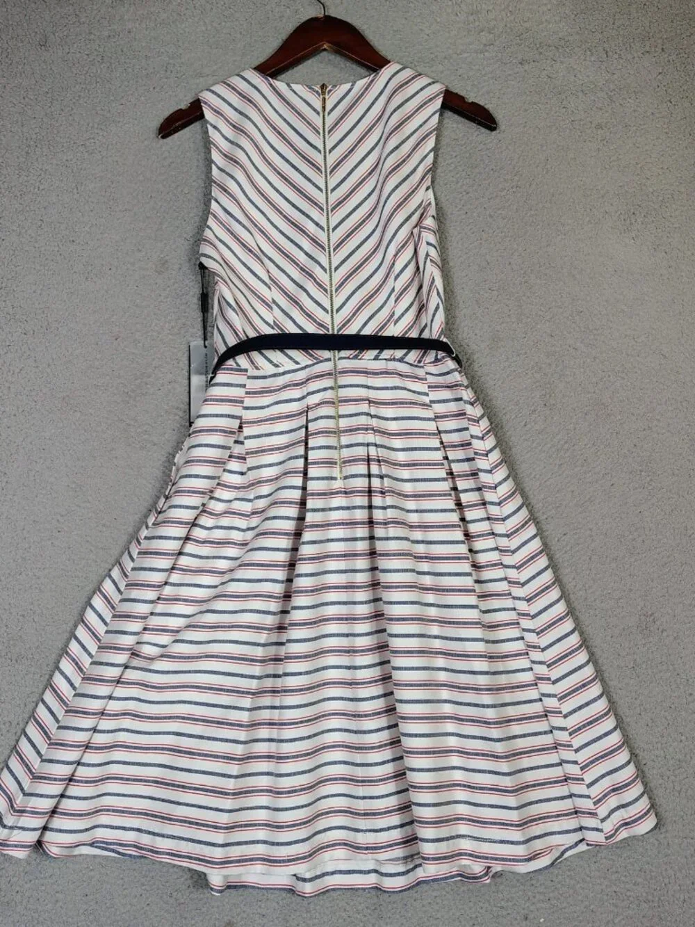 Karl Lagerfeld Dress Women's 6 White Blue Striped A-Line Belted 4th of July NWT - Picture 10 of 10
